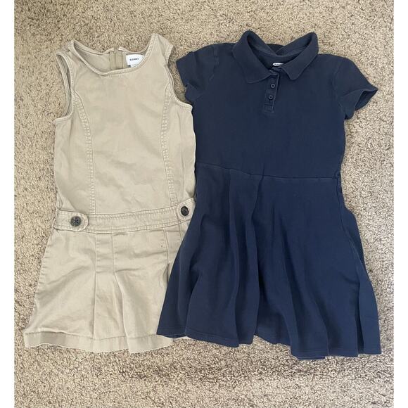 Old Navy Other - Lot Of 2 Old Navy Tan Blue Uniform Drop Waist Jumper Collared Polo Dress Size 7